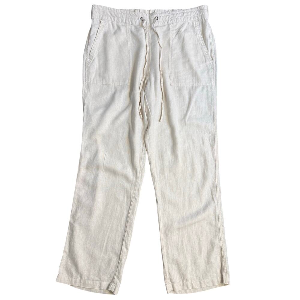Nicole Miller Linen Pants High Rise Drawstring Summer Resort Cream Women's Large - Picture 1 of 9